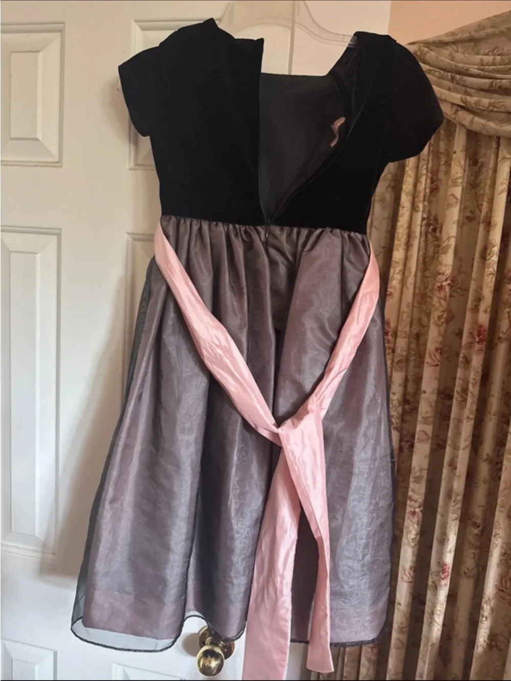 Juicy Couture Black Velvet & Pink Sash Party Dress with Shimmery Skirt